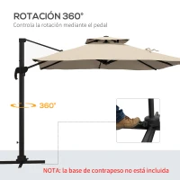 Outsunny Sombrilla de Jardín 300x300 cm Parasol de Aluminio con Manivela Poste Giratorio 360° Doble Techo Inclinable Caqui(m-5)