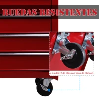 HOMCOM Carro caja de herramientas taller movil con 5 cajones 4 ruedas chapa de Acero Rojo(m-5)