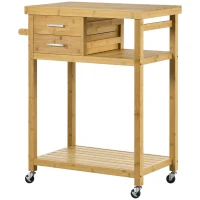 HOMCOM Desserte de cuisine à roulettes chariot de service meuble de rangement pour cuisine en bambou 2 tiroirs 83 x 45 x 96 cm(m-10)
