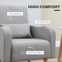HOMCOM Accent Chair, Linen-Touch Armchair, Upholstered Leisure Lounge Sofa for Living Room, Club Chair with Wooden Frame, Grey(m-4)