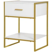 HOMCOM Mesita de Noche Mesa Auxiliar con Cajón y Estante de Almacenamiento para Dormitorio Salón Cama Oficina Estilo Moderno 45x40x60 cm Blanco(m-10)