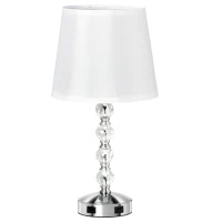 HOMCOM Lampada da Tavolo con Cristalli e 2 Prese USB, Interruttore Touch e Attacco E27, Ф23x45cm, Bianco e Argento(m-1)
