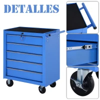 HOMCOM Carro Caja de Herramientas Taller Movil con 5 Cajones 4 Ruedas Chapa de Acero Azul(m-5)