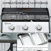 Outsunny Piastra Barbecue a Gas Antiaderente da Tavolo con 3 Bruciatori da 3kW, 62x46x21cm, Nero(m-4)