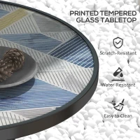 Outsunny Φ60 Garden Table, with Glass Printed Tabletop - Multicolour(m-4)