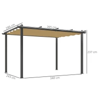 Outsunny 3 x 4m Aluminium Pergola, with Retractable Roof - Khaki(m-3)