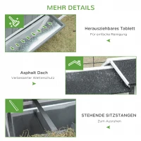 PawHut Hühnerstall Hühnerhaus mit Nistkasten Rampe winterfest Hühnervoliere 2 Ebenen Gehege leicht zu reinigen Tannenholz Stahl Asphalt Grau 209,5 x 96 x 123 cm(m-6)