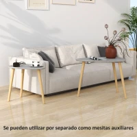 HOMCOM Juego de 2 Mesas Auxiliares Mesas Nido con Patas de Madera 59,5x39,5x45 cm y 44,5x28,5x40 cm Gris y Natural(m-6)