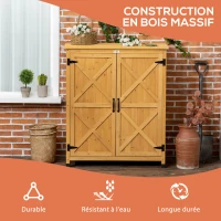 Outsunny Armoire de jardin en bois remise pour outils sur pieds avec 2 portes 2 étagères 94 x 45 x 112 cm jaune(m-7)