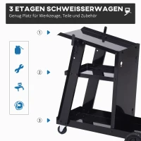 DURHAND Schweißwagen, 3 Ablagen, Sicherheitskette, 4 Räder, Stahl, 71 x 39 x 70cm, Schwarz(m-4)