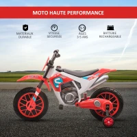 HOMCOM Moto Cross électrique Enfant 3 à 5 Ans 12 V 3-8 Km/h avec roulettes latérales Amovibles dim. 106,5L x 51,5l x 68H cm Rouge(m-6)