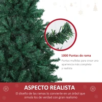 HOMCOM Árbol de Navidad 180cm Artificial Árbol de Pino Decoración Navideña con Soporte Metálico 1000 Ramas Verde PVC(m-4)