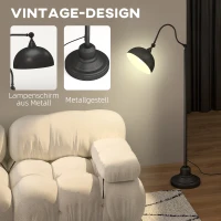 HOMCOM Stehleuchte im Vintage-Design, verstellbarer Winkel, Metall, 42 x 25,5 x 152 cm, Schwarz(m-5)