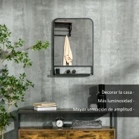 HOMCOM Espejo Decorativo de Pared 50x70 cm Espejo  de Metal con Estante  para Salón Entrada Estilo Moderno Negro(m-4)
