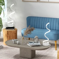 HOMCOM Set of 2 Modern Wave-Shaped LED Table Lamp with Round Metal Base for Living Room, Bedroom, White(m-10)