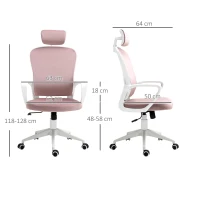 Vinsetto Bürostuhl mit Wippfunktion höhenverstellbarer Computerstuhl ergonomischer Drehstuhl mit Armlehne Kopfstütze Samtoptik 63 x 64 x 118-128 cm Rosa(m-3)