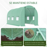 Outsunny Invernadero de  Túnel 445x200x200 cm Invernadero de Jardín con 6 Ventanas y Cubierta de Polietileno PE 140 g/m² Verde(m-6)