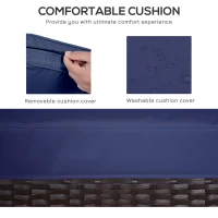 Outsunny 3 Pieces Rattan Bistro Set with Furniture Cover, Wicker Garden Furniture Set, Glass Top Coffee Table and Chairs with Cushions for Outdoor, Patio, Balcony, Dark Blue(m-5)