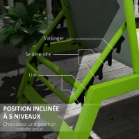 Outsunny Bain de soleil transat en aluminium et textilène avec roulettes et repose-tête dossier inclinable vert(m-6)