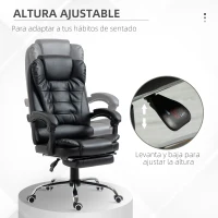 HOMCOM Silla de Escritorio con Reposapiés Silla Ejecutiva Giratoria con Altura Ajustable Tapizada en PU y Reposabrazos Negro(m-4)