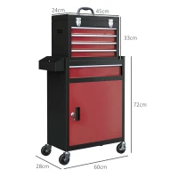 HOMCOM Two-Part Tool Storage Chest on Wheels - Black/Red(m-3)