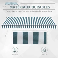 HOMCOM Store Banne Auvent Manuel de Jardin terrasse Store Angle Réglable Aluminium Retractable 4L x 3l m Vert et Blanc(m-5)