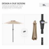 Outsunny Ombrellone da Giardino Inclinabile 2.3x2m con Apertura a Manovella e 6 Stecche, Cachi(m-7)