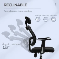 Vinsetto Silla de Oficina Giratoria Silla de Escritorio Ergonómica con Altura Ajustable Función de Inclinación Reposacabezas y Soporte Lumbar 63x62x109-117 cm Negro(m-5)