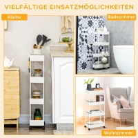 HOMCOM Küchenwagen mit 4 Regalen, 4 flexiblen Haken, 4 Rollen, 40 cm x 19 cm x 90 cm, Nischenwagen, Weiß(m-4)