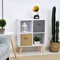 HOMCOM Bücherregal Standregal Kommode Küchenschrank Würfelregal mit offene Ablagefächer und  Stoffschubladen,Weiß+Braun+Grau, Spanplatte, 54,5 x 24 x 69,5 cm(m-2)