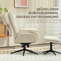 HOMCOM Drehbarer Polstersessel mit Fußhocker, Moderner Recliner-Sessel für Wohnzimmer, Schlafzimmer, Homeoffice, Beige(m-5)