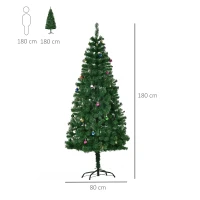 HOMCOM Árbol de Navidad Artificial 180 cm con 624 Ramas Adornos Piñas Decoración Navideña para Interiores Verde(m-3)
