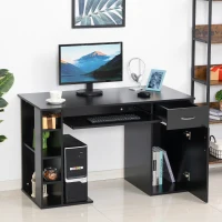 HOMCOM Bureau informatique table d'ordinateur multimédia multi-rangements avec étagère tiroir tablette clavier MDF 120 x 60 x 74 cm noir(m-7)