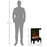 HOMCOM Camino Elettrico 1000W / 2000W con Fiamma LED Realistica e Controllo Temperatura, 40.5x20x62 cm, Nero(m-3)