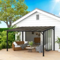 Outsunny 3 x 4.3m Metal Pergola with UPF 50+ and Waterproof Polycarbonate Roof, Wall-Mounted or Free Standing Garden Gazebo, Wind-resistant Outdoor Sun Shade, Dark Grey(m-2)