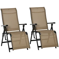 Outdoor Set of 2 Outdoor Sun Lounger 10-Position Adjustable Texteline Folding Reclining Chairs with Footrest for Patio Garden, Beige(m-1)