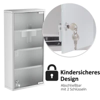 HOMCOM Medizinschrank Arzneischrank aus Edelstahl, Abschließbar Medikamentenschrank mit 4 Fächern, Glastür Apothekerschrank zur Medikamenten-Aufbewahrung, 30 x 12 x 60 cm(m-7)