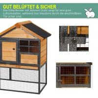 PawHut Kleintierstall mit Freigehege u. Rampe 122 cm x 63 cm x 92 cm Tannenholz Metall Hellgelb+Dunkelgrau(m-6)