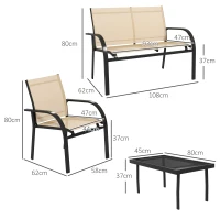 Outsunny Four-Piece Curved Steel Garden Dining Set  - Beige/Grey(m-3)