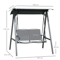 Outsunny 2 Seater Garden Swing Seat Swing Chair, Outdoor Canopy Swing Bench with Adjustable Shade, Metal Frame and Texteline Seat, Dark Grey(m-3)