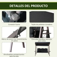 Outsunny Columpio de Jardín Exteriorde 3 Plazas con Toldo Ajustable Bandejas Laterales y 2 Almohadas 208x121x172 cm Negro(m-5)