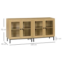 HOMCOM Juego de 2 Aparadores para Salón con Puertas de Vidrio y Patas de Metal para Comedor Dormitorio 160x40x76cm Roble(m-3)