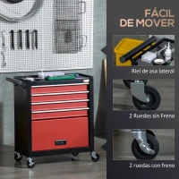 DURHAND Carro de Herramientas con Ruedas 4 Cajones Compartimento de Almacenaje y Asa Lateral 69x33x75 cm Negro y Rojo(m-5)