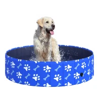 PawHut Foldable Dog Paddling Pool Pet Cat Swimming Pool Indoor/Outdoor Collapsible Bathing Tub Shower Tub Puppy Φ120 × 30H cm L Sized(m-1)