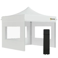 Outsunny Carpa Plegable 3x3 m con Altura Ajustable Cenador de Jardín con 4 Paredes Extraíbles de Tela Oxford 4 Ventanas y Bolsa de Transporte Impermeable Gazebo para Exterior Terraza Camping Blanco(m-1)