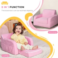 HOMCOM Children's Armchairs Kids Toddler Sofa Chair 2 In 1 Sofa Bed Folding Couch Soft Flannel Sponge for 3-4 years old Playroom Bedroom Living Room Pink(m-5)