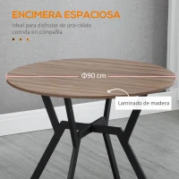HOMCOM Mesa de Comedor Redonda de Estilo Industrial con Encimera de Madera y Marco de Acero Ø90x76 cm Marrón(m-6)