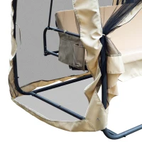 Outsunny Balancelle de Jardin Convertible 3 Places Grand Confort : Matelas Assise Dossier, moustiquaire intégrale zippée avec Toit, Pochette Rangement métal époxy Polyester Beige(m-8)