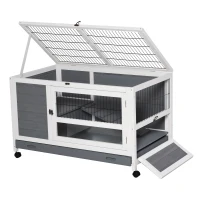 Pawhut Kleintierstall mit Rädern 2 Ebenen Tannenholz Grau + Weiß(m-10)