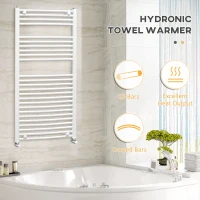 HOMCOM Curved Heated Towel Rail, Hydronic Bathroom Ladder Radiator Towel Warmer For Central Heating 600mm x 1200mm, White(m-4)